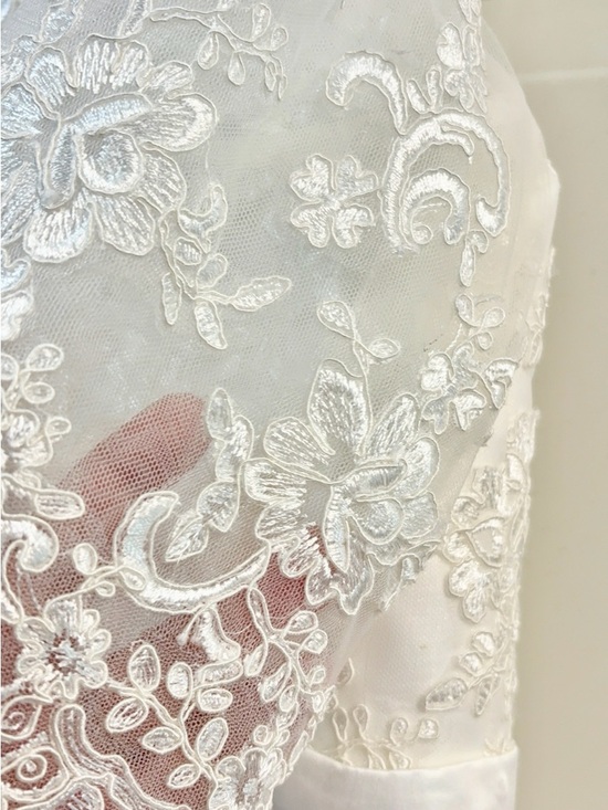 JJs House White Lace A-Line Wedding Dress with Illusion Sleeves - Picture 11 of 11